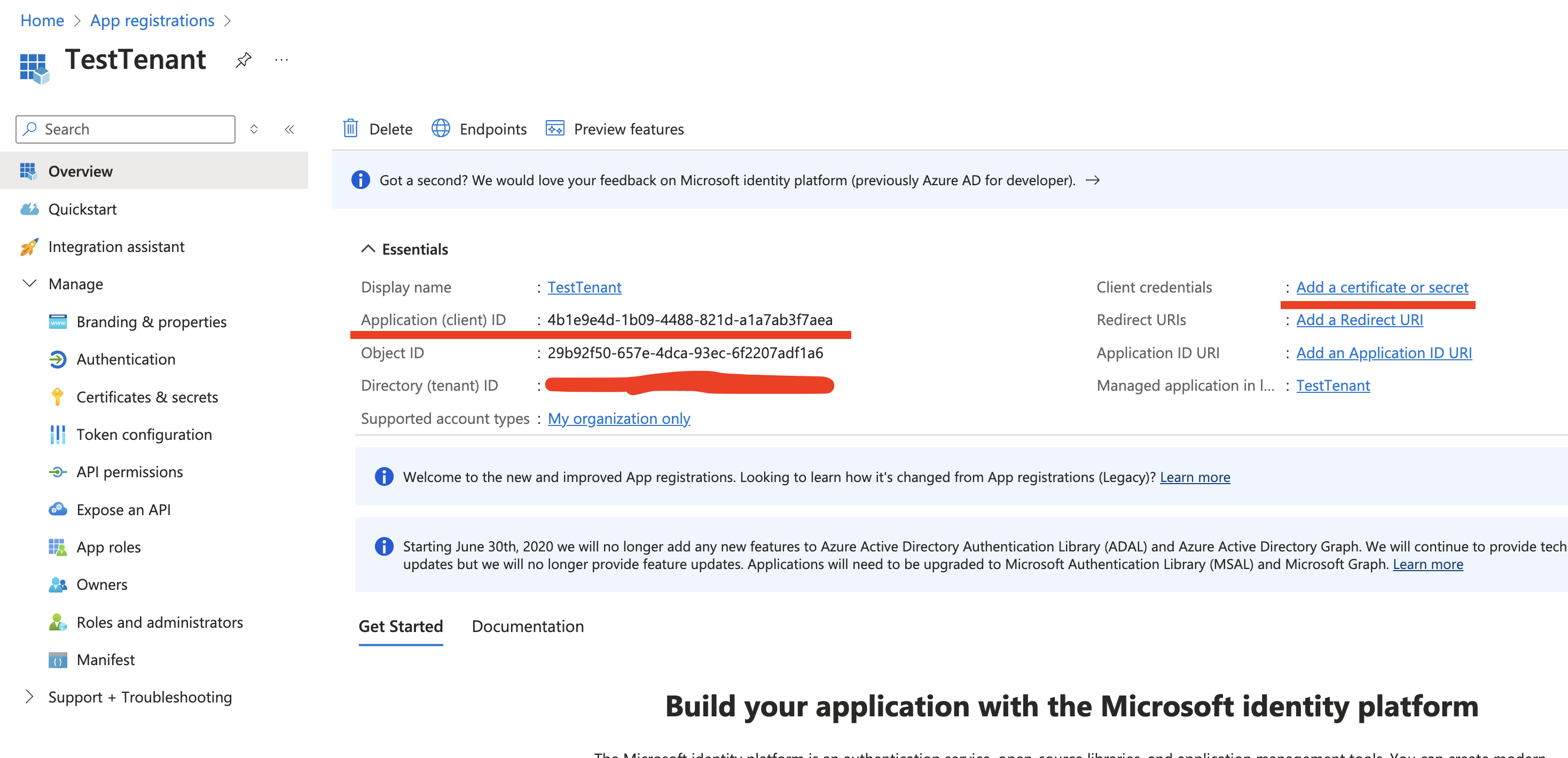 Create secret for Azure App Registration